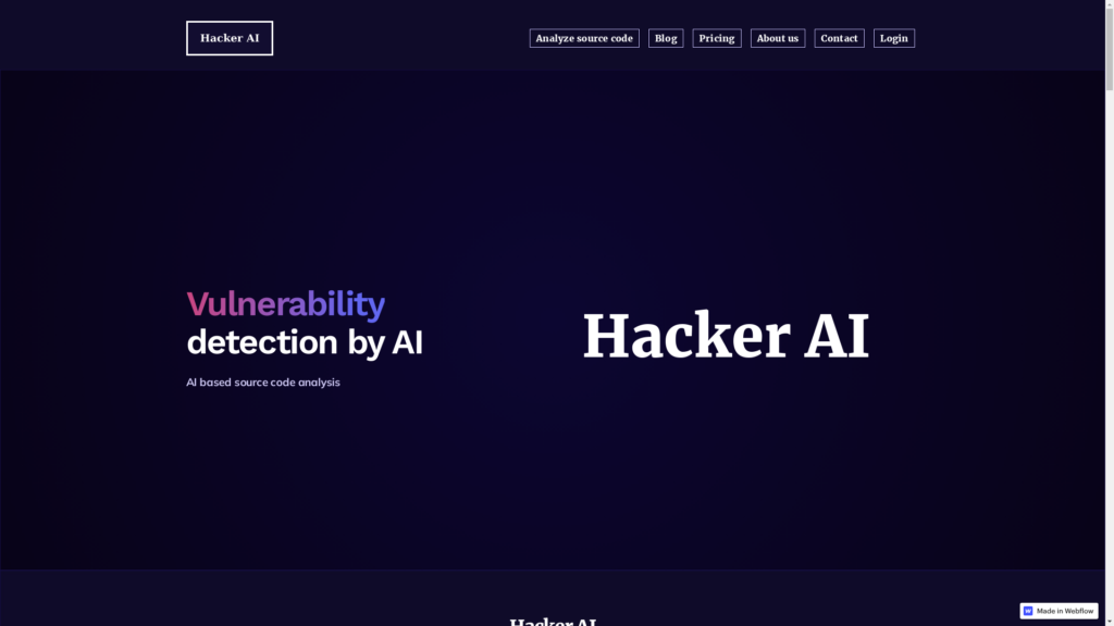 Capture d'écran de la page du site de Hacker AI