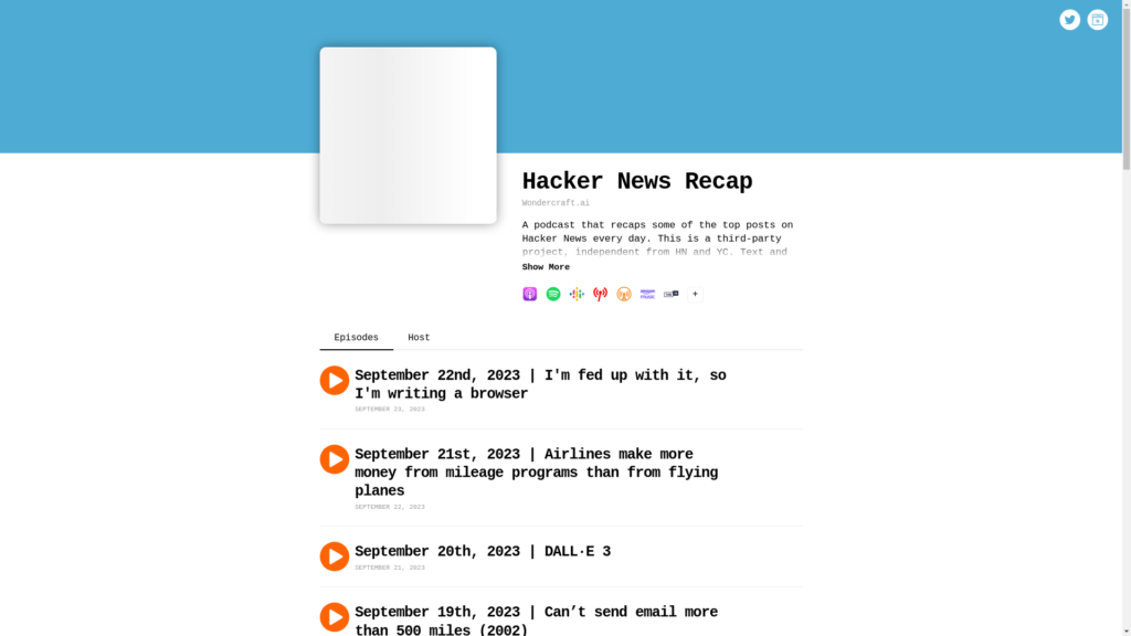 Capture d'écran de la page du site de Hacker News Recap