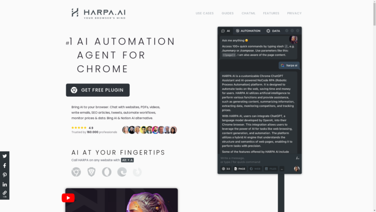 Capture d'écran de la page du site de Harpa.ai