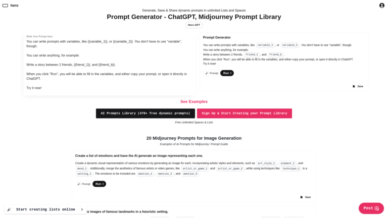 Capture d'écran de la page du site de HeroGPT