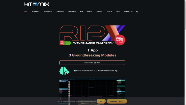Capture d'écran de la page du site de RipX