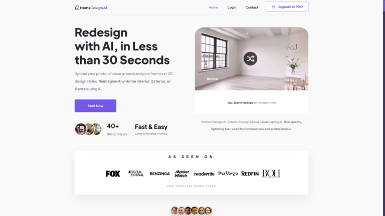 Capture d'écran de la page du site de HomeDesignsAI