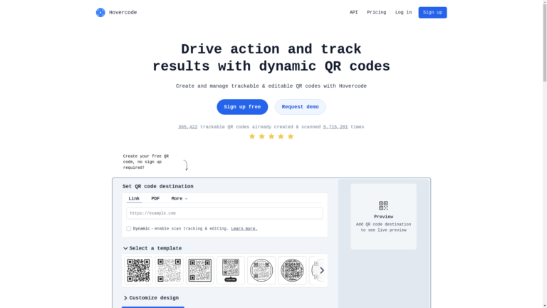 Capture d'écran de la page du site de Hovercode