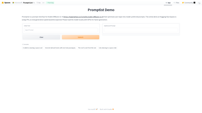 Capture d'écran de la page du site de Promptist