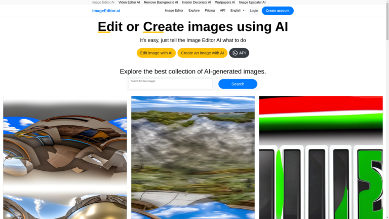 Capture d'écran de la page du site de Imageeditor.ai