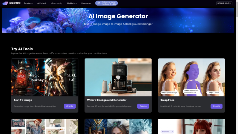 Capture d'écran de la page du site de Imgcreator