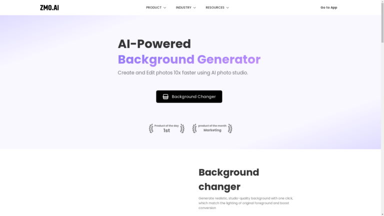 Capture d'écran de la page du site de AI Backdrop