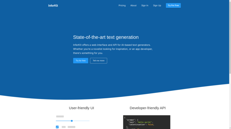 Capture d'écran de la page du site de Inferkit