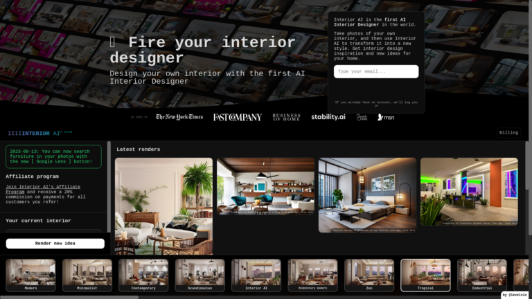 Capture d'écran de la page du site de InteriorAI