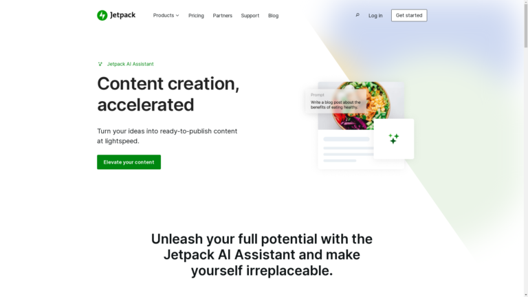 Capture d'écran de la page du site de Jetpack AI