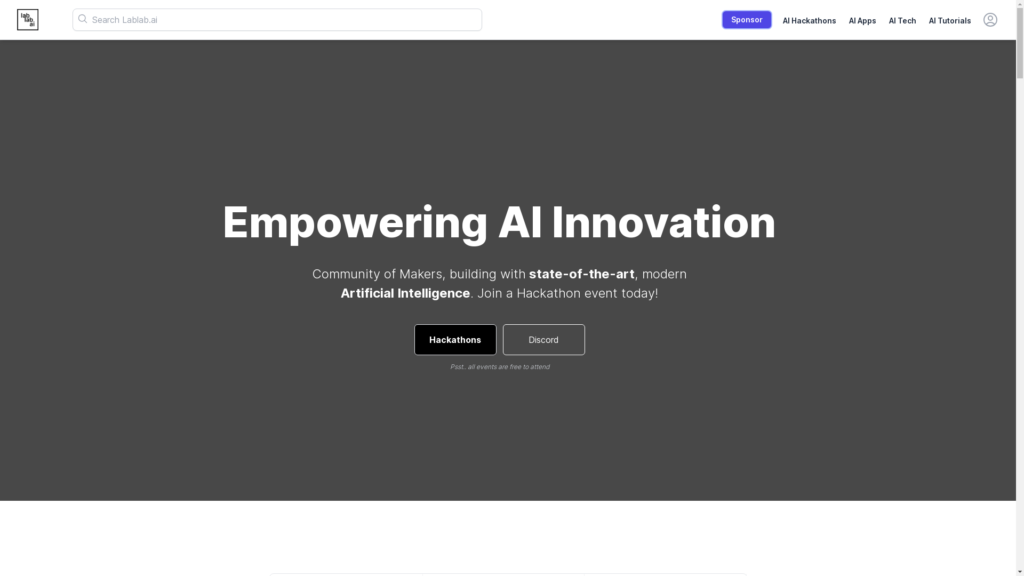 Capture d'écran de la page du site de Lablab.ai