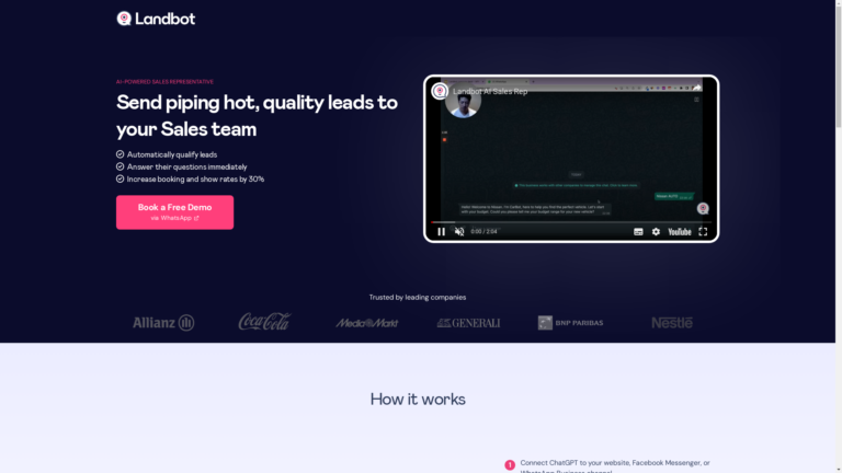 Capture d'écran de la page du site de Landbot AI