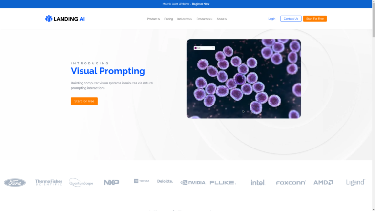 Capture d'écran de la page du site de Landing.ai