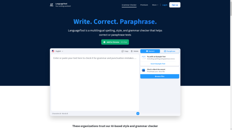 Capture d'écran de la page du site de LanguageTool