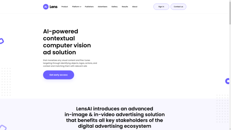 Capture d'écran de la page du site de LensAi