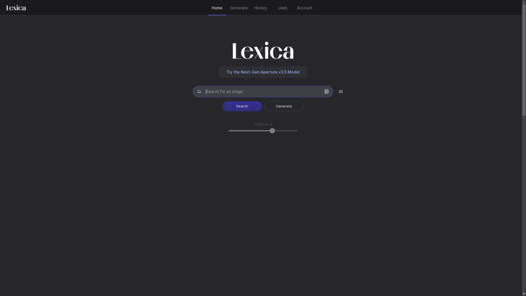 Capture d'écran de la page du site de Lexica