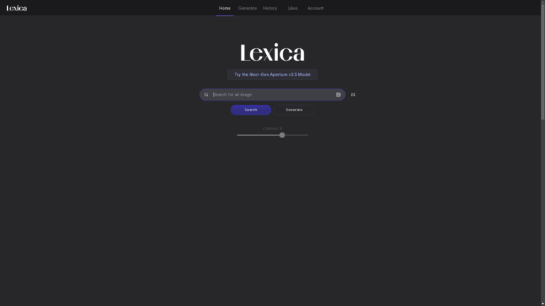 Capture d'écran de la page du site de Lexica