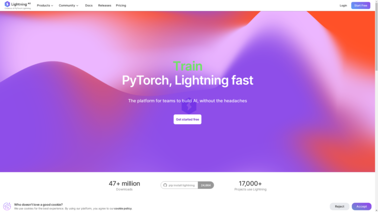 Capture d'écran de la page du site de Lightning AI