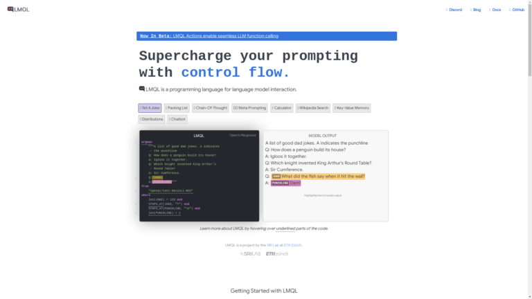 Capture d'écran de la page du site de LMQL