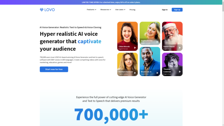 Capture d'écran de la page du site de LOVO