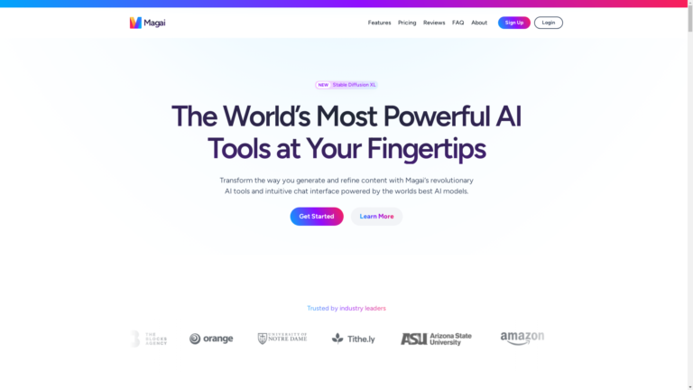 Capture d'écran de la page du site de Magai