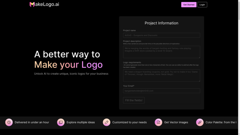 Capture d'écran de la page du site de Make Logo AI