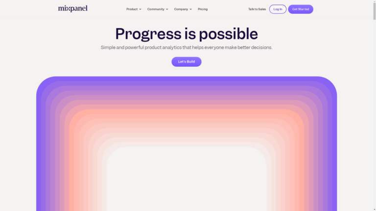 Capture d'écran de la page du site de Mixpanel