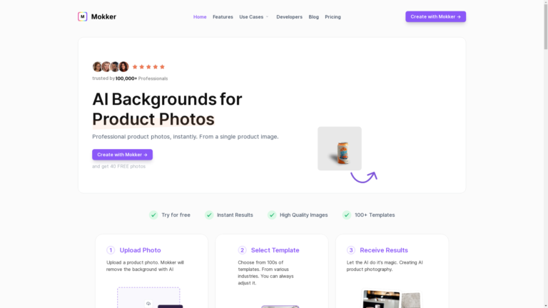 Capture d'écran de la page du site de Mokker