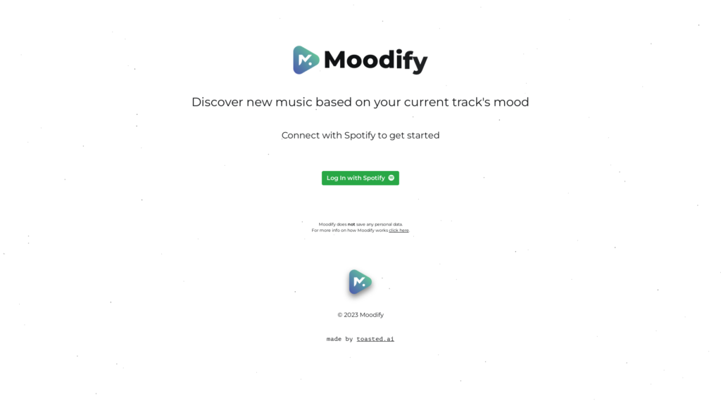 Capture d'écran de la page du site de Moodify