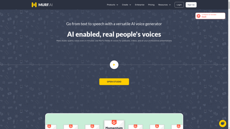 Capture d'écran de la page du site de Murf AI