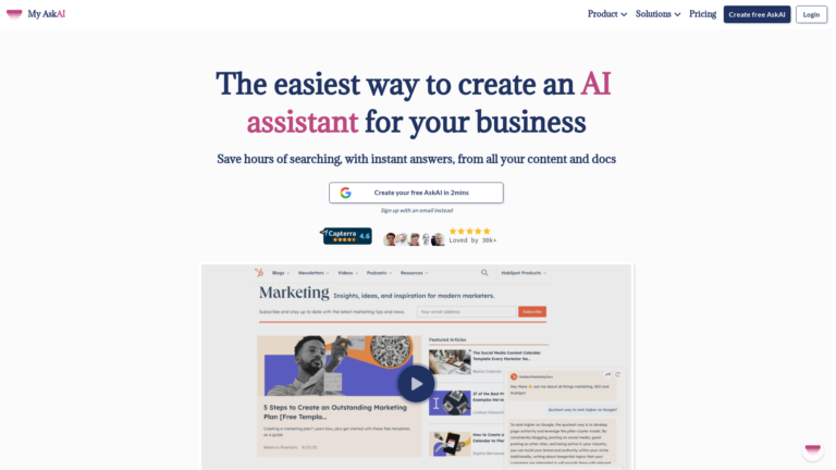 Capture d'écran de la page du site de AskAI
