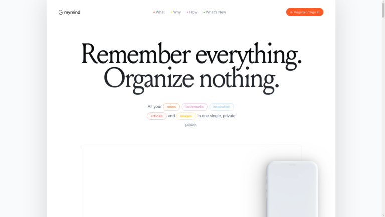 Capture d'écran de la page du site de MyMind