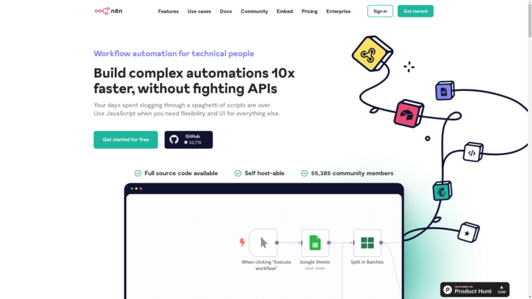 Capture d'écran de la page du site de N8n
