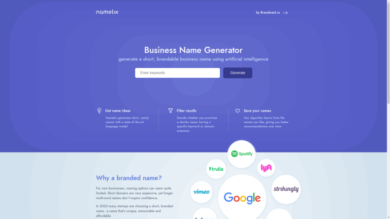 Capture d'écran de la page du site de Namelix