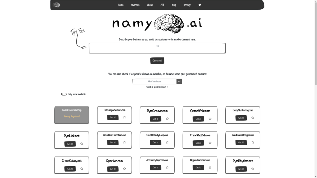 Capture d'écran de la page du site de Namy ai