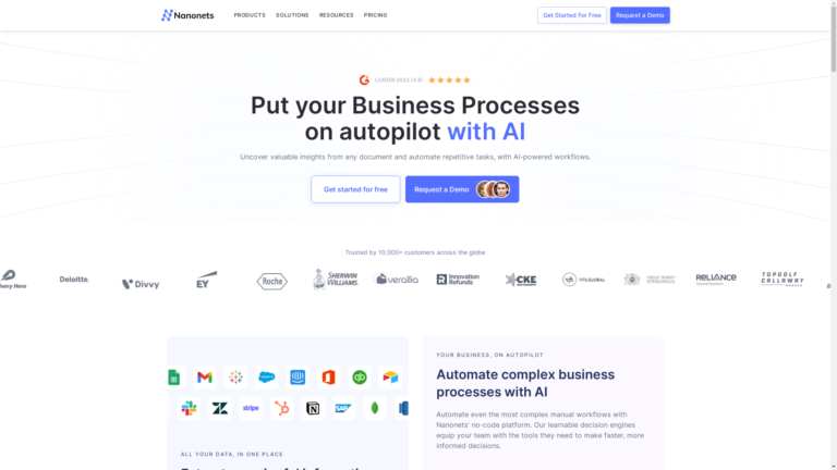 Capture d'écran de la page du site de Nanonets