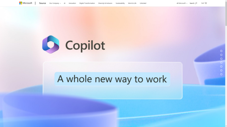 Capture d'écran de la page du site de Microsoft 365 Copilot