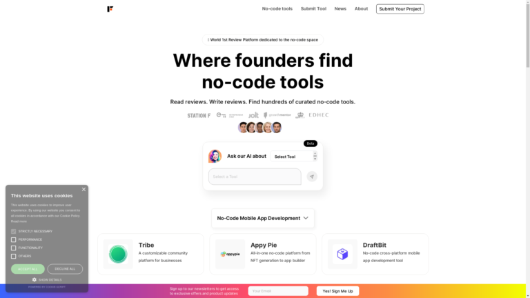 Capture d'écran de la page du site de No Code Family