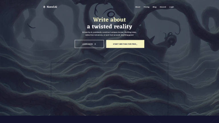 Capture d'écran de la page du site de NovelAI