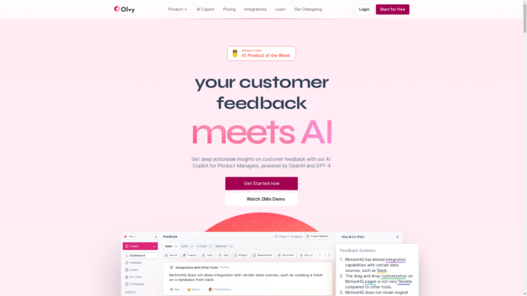 Capture d'écran de la page du site de Olvy