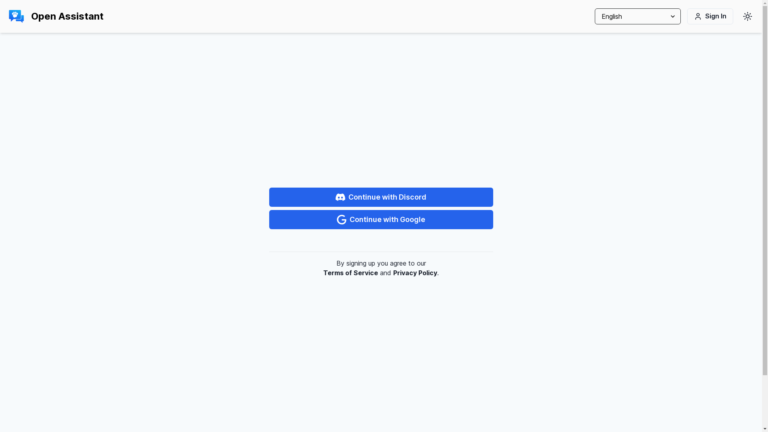 Capture d'écran de la page du site de Open Assistant