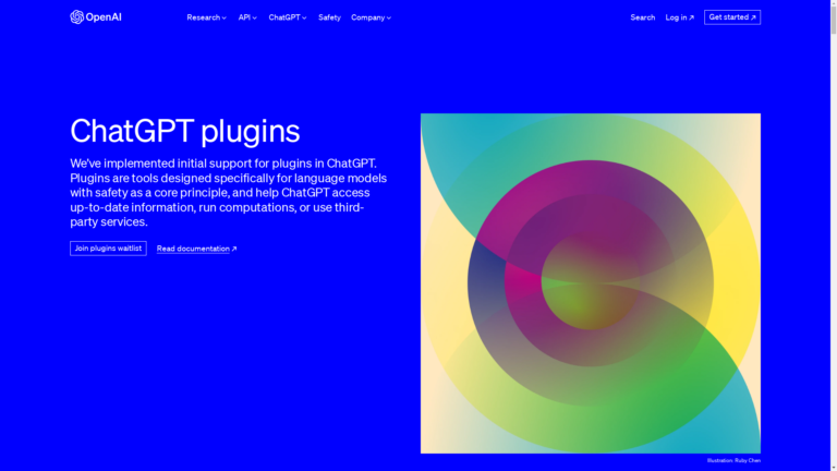 Capture d'écran de la page du site de ChatGPT Plugins