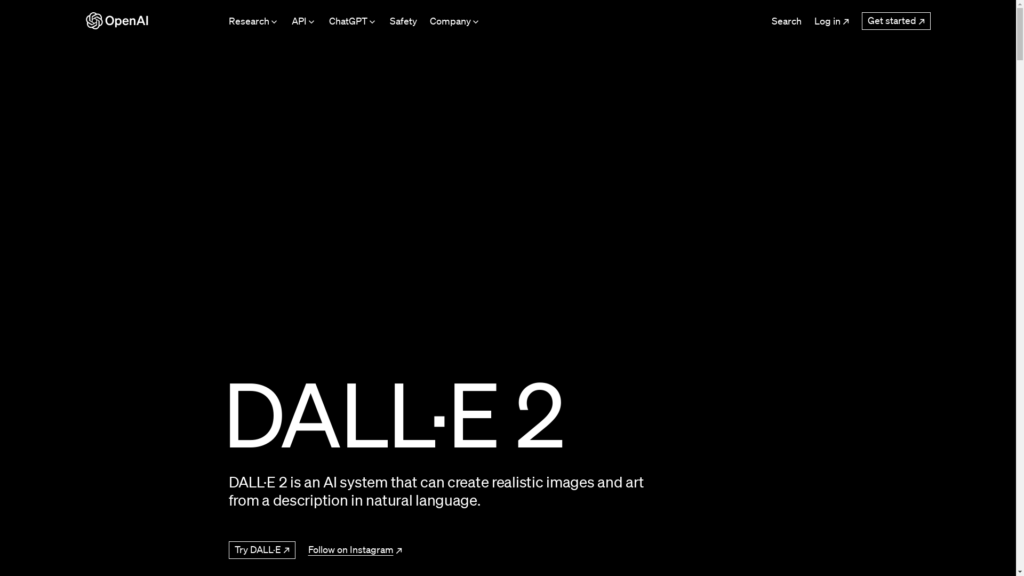 Capture d'écran de la page du site de DallE-2