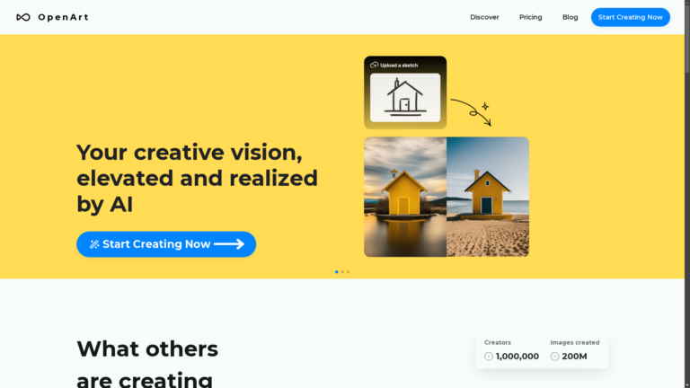 Capture d'écran de la page du site de Openart