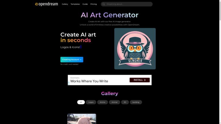 Capture d'écran de la page du site de OpenDream