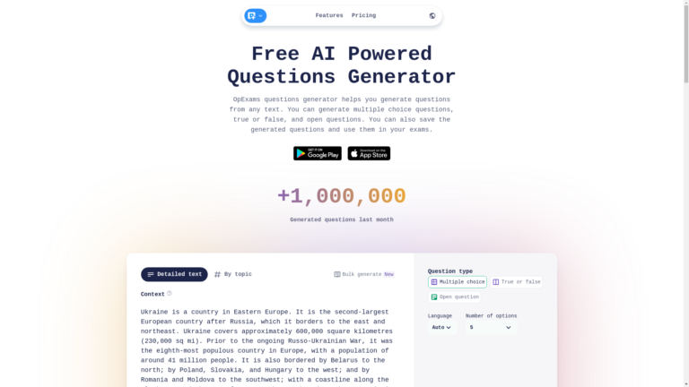 Capture d'écran de la page du site de OpExams