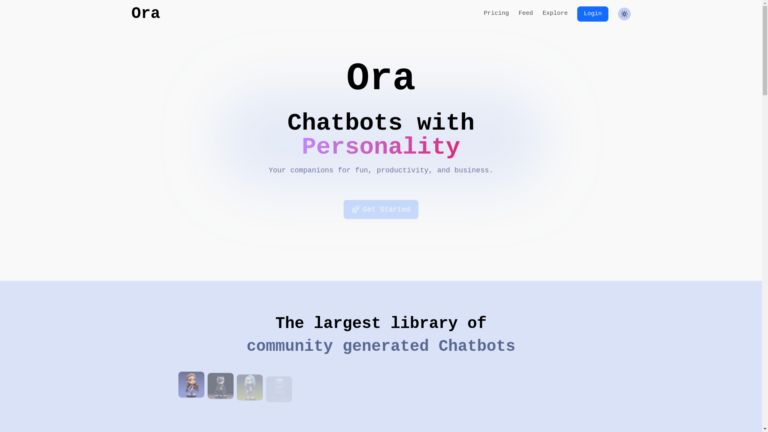 Capture d'écran de la page du site de Ora.sh