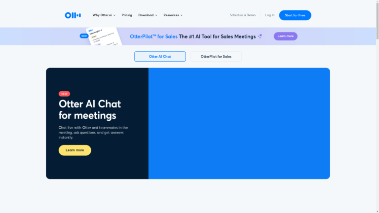Capture d'écran de la page du site de Otter AI
