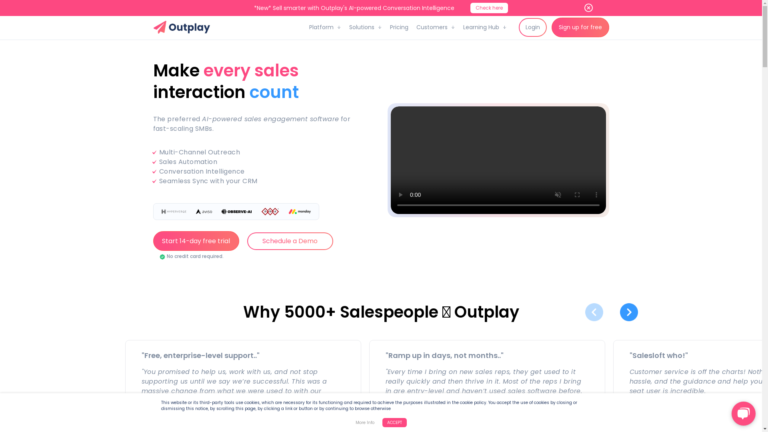 Capture d'écran de la page du site de Outplayhq