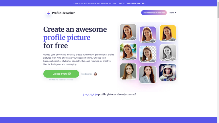 Capture d'écran de la page du site de Pfpmaker
